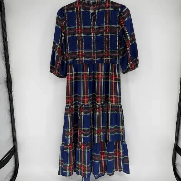Sugarlips Lakeview Blue Red Plaid Smocked Tiered Maxi Dress Womens Size Medium - Picture 7 of 13